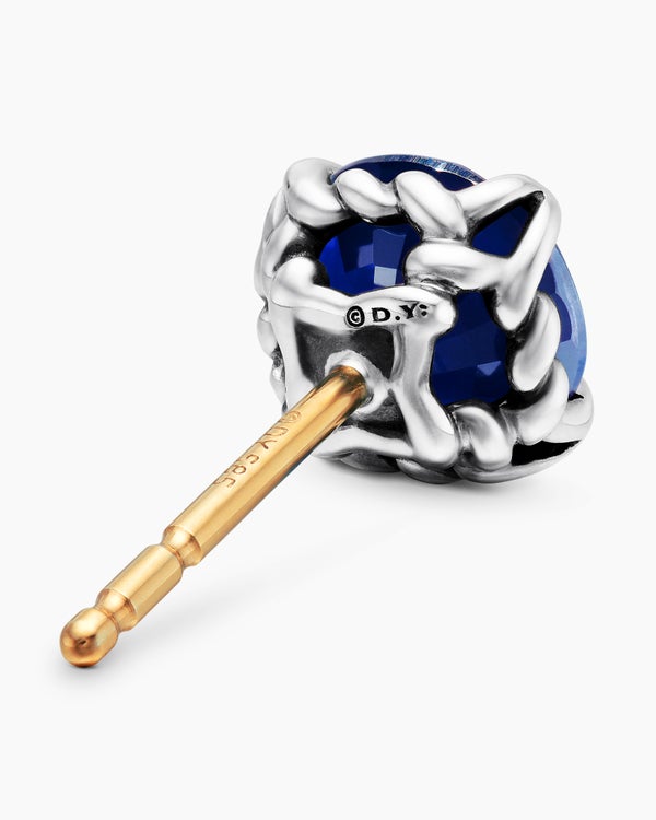 Stud Earring in Sterling Silver with Sapphire, 7mm