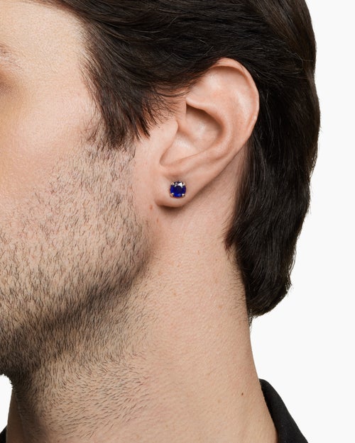 Mens Stud Earring in Sterling Silver with Sapphire, 7mm