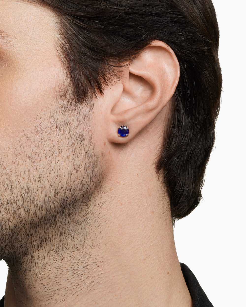 Clou d’oreille en argent sterling avec saphir, 7 mm hommes