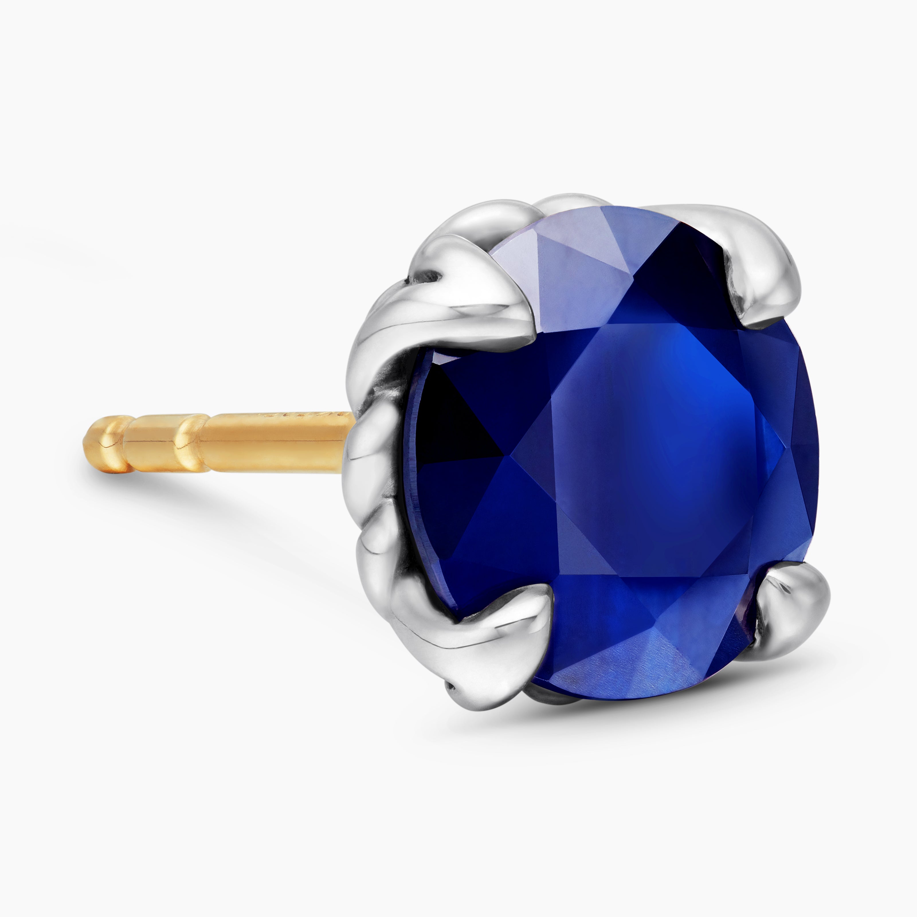 Mens Stud Earring in Sterling Silver with Sapphire, 7mm