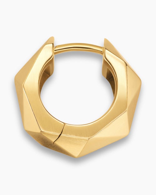 Mens Faceted Hoop Earring in 18K Yellow Gold, 14.5mm