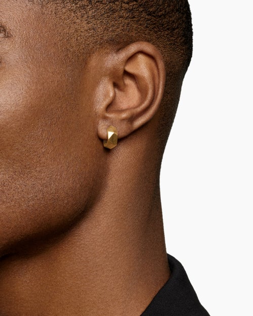 Mens Faceted Hoop Earring in 18K Yellow Gold, 14.5mm