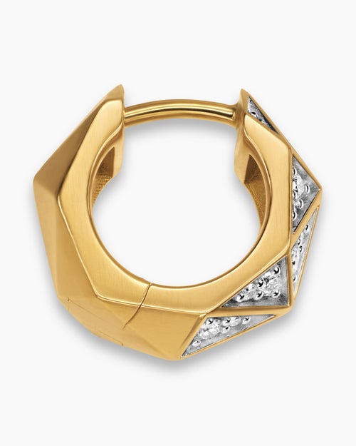 Mens Faceted Hoop Earring in 18ct Yellow Gold with Diamonds, 14.5mm