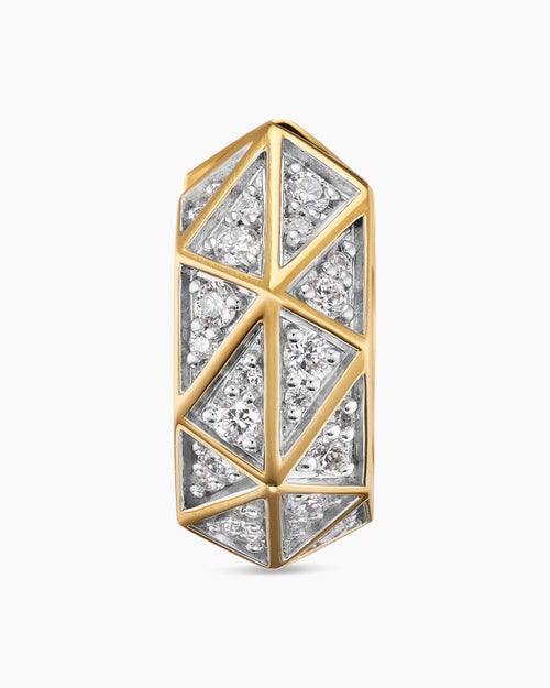 Mens Faceted Hoop Earring in 18K Yellow Gold with Diamonds, 14.5mm