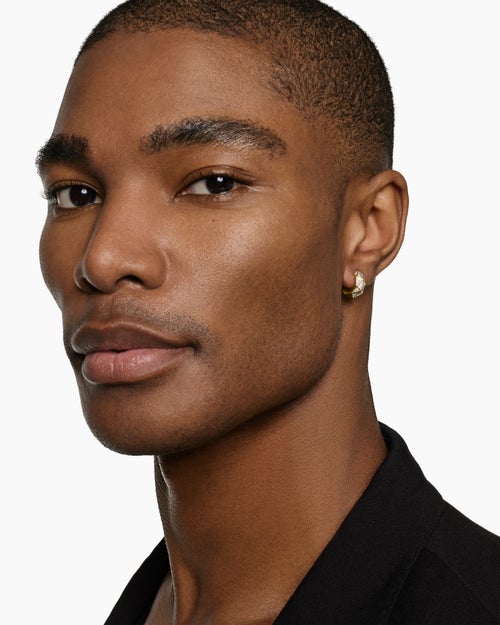 Mens Faceted Hoop Earring in 18K Yellow Gold with Diamonds, 14.5mm