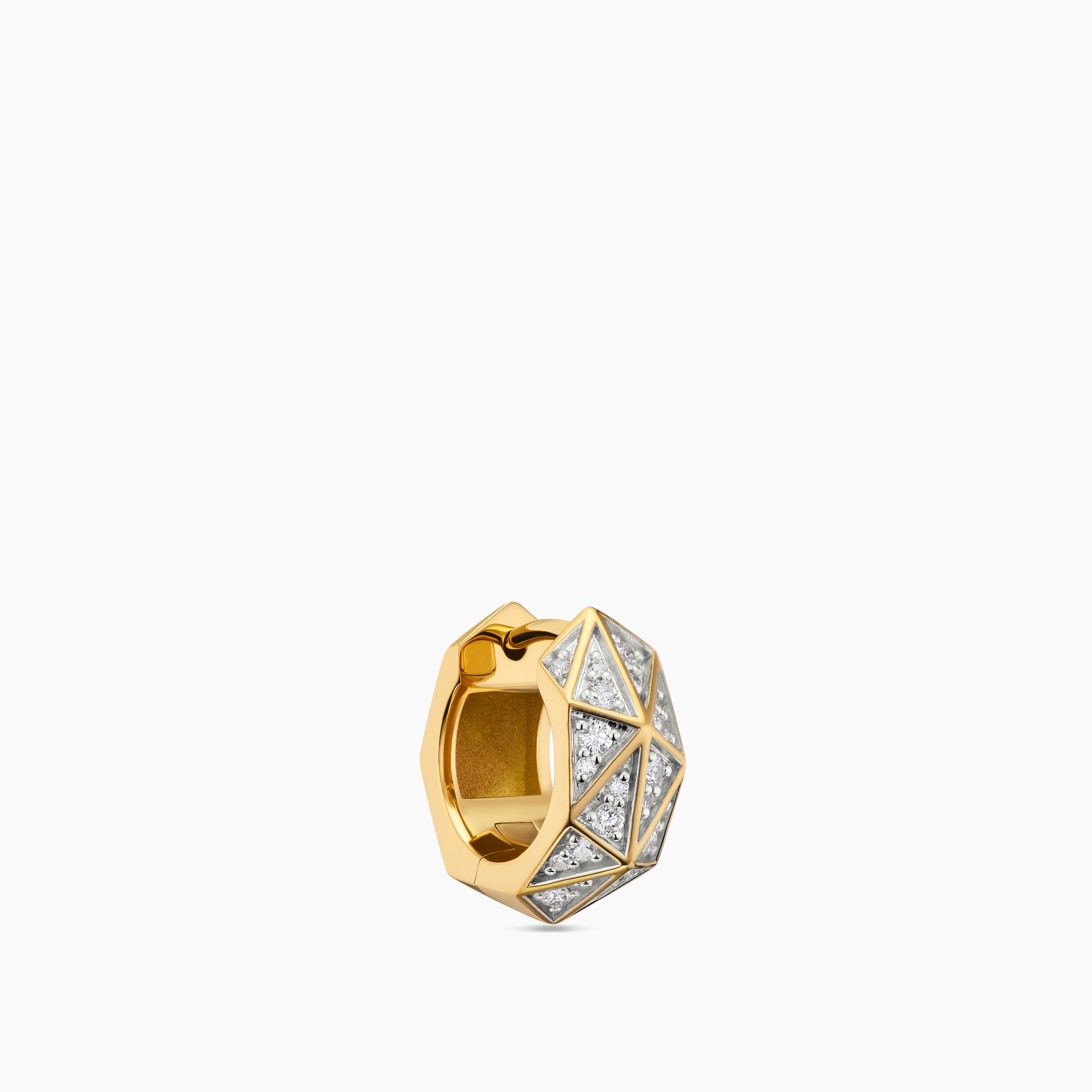 Mens Faceted Hoop Earring in 18K Yellow Gold with Diamonds, 14.5mm