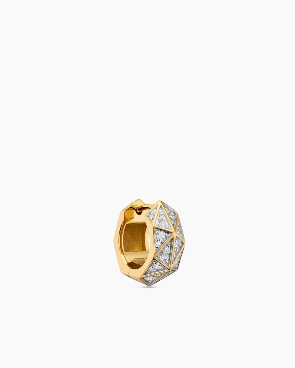 Mens Faceted Hoop Earring in 18K Yellow Gold with Diamonds, 14.5mm