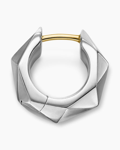Mens Faceted Hoop Earring in Sterling Silver, 14.5mm