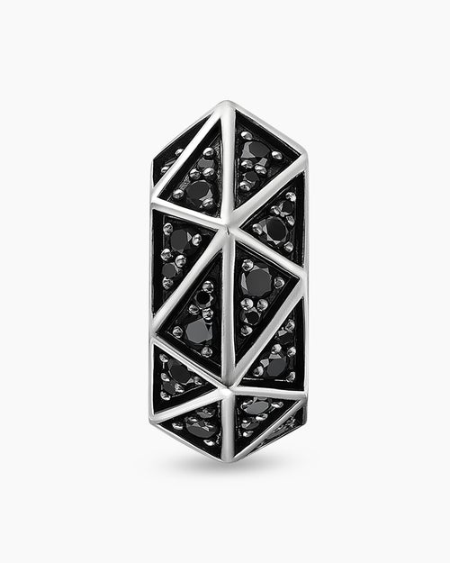 Mens Faceted Hoop Earring in Sterling Silver with Black Diamonds, 14.5mm