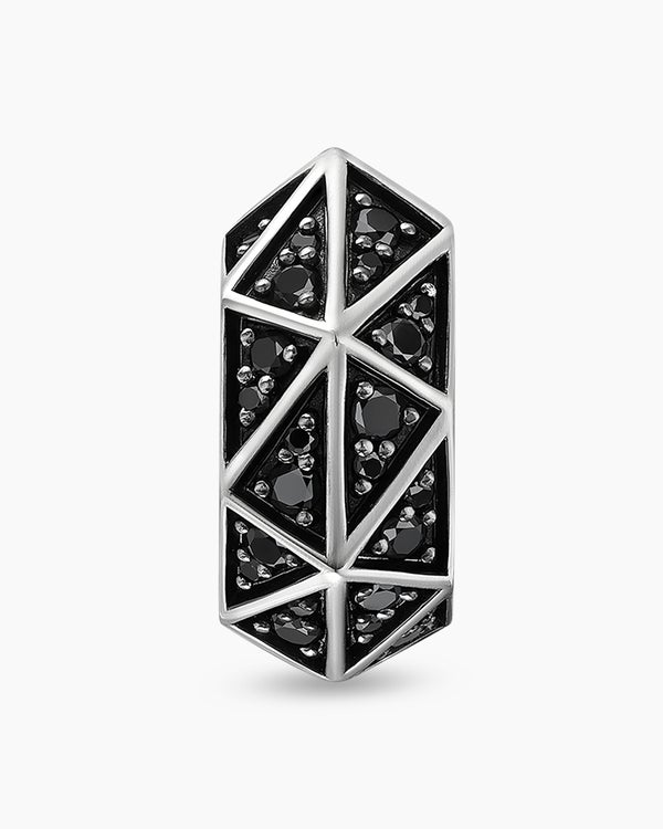 Faceted Hoop Earring in Sterling Silver with Black Diamonds, 14.5mm