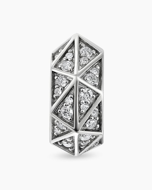 Mens Faceted Hoop Earring in Sterling Silver with Diamonds, 14.5mm