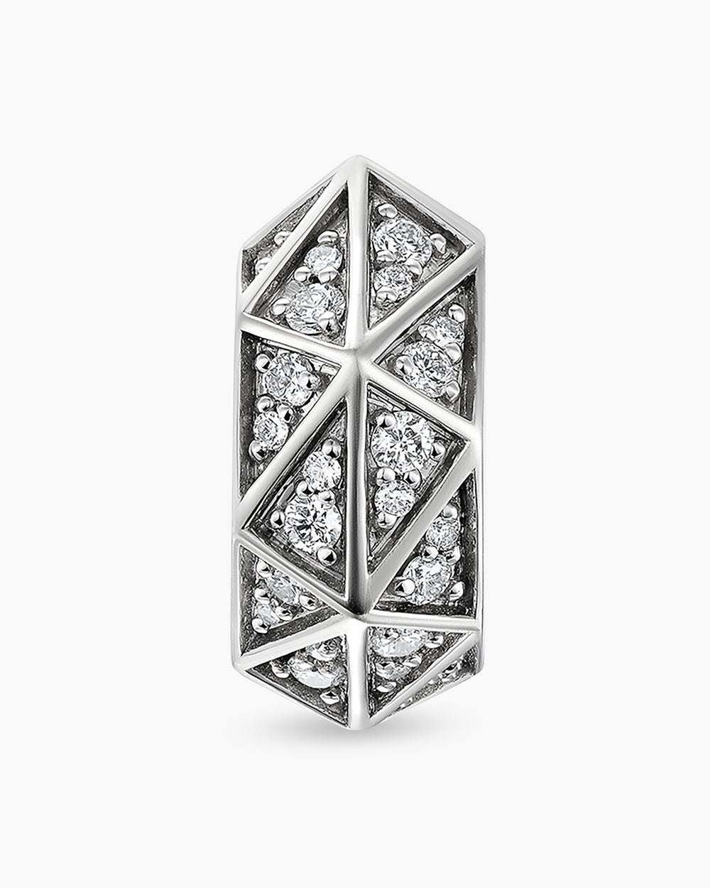 Mens Faceted Hoop Earring in Sterling Silver with Diamonds, 14.5mm