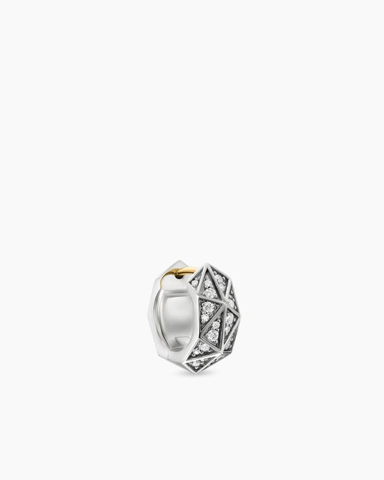 Faceted Hoop Earring in Sterling Silver with Diamonds, 14.5mm