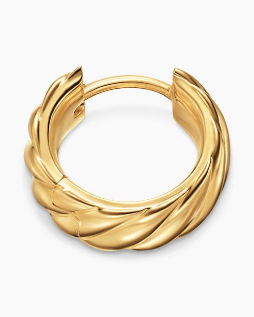 Mens Sculpted Cable Hoop Earring in 18K Yellow Gold, 12.8mm