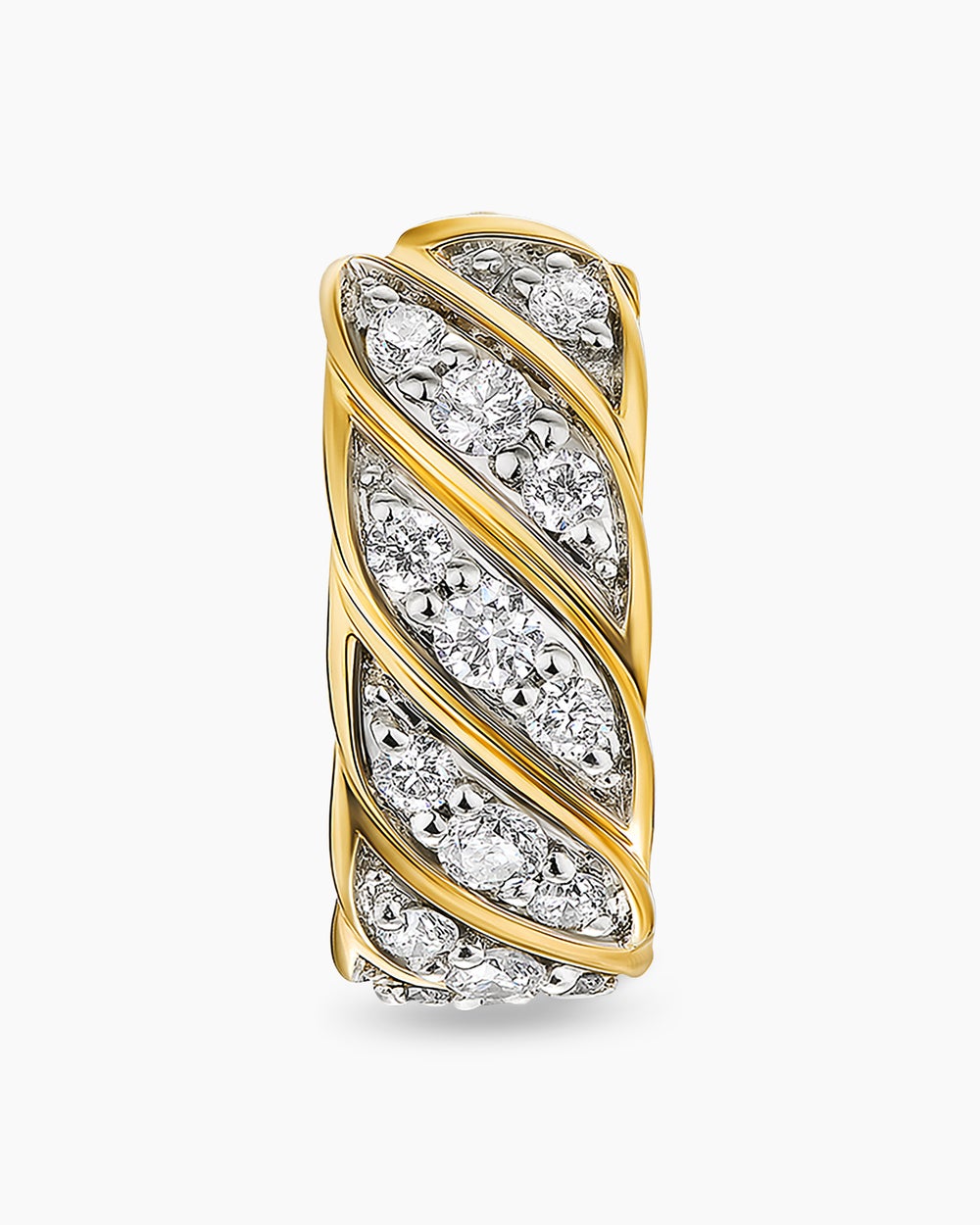 Mens Sculpted Cable Hoop Earring in 18K Yellow Gold with Diamonds, 12.8mm