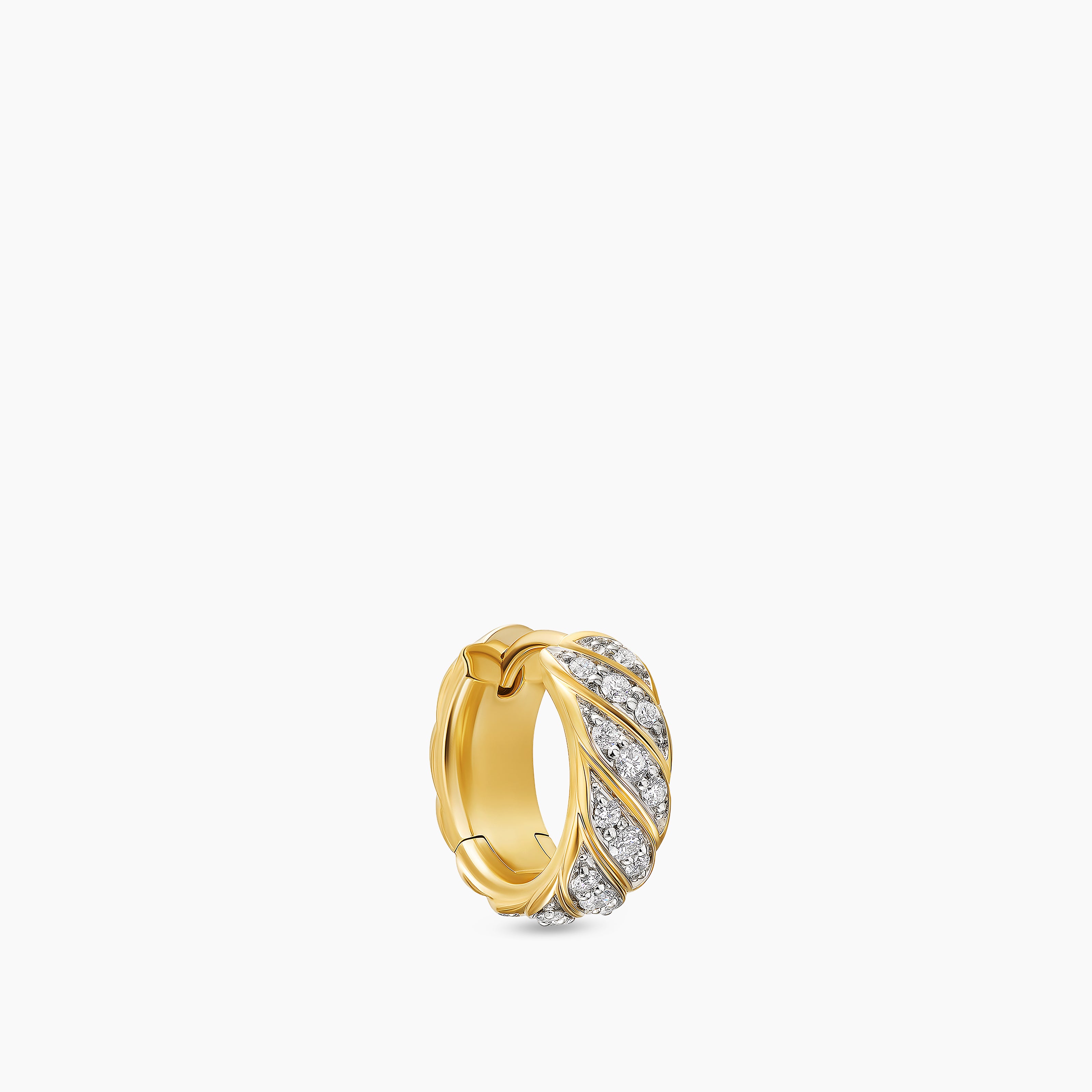 Mens Sculpted Cable Hoop Earring in 18K Yellow Gold with Diamonds, 12.8mm