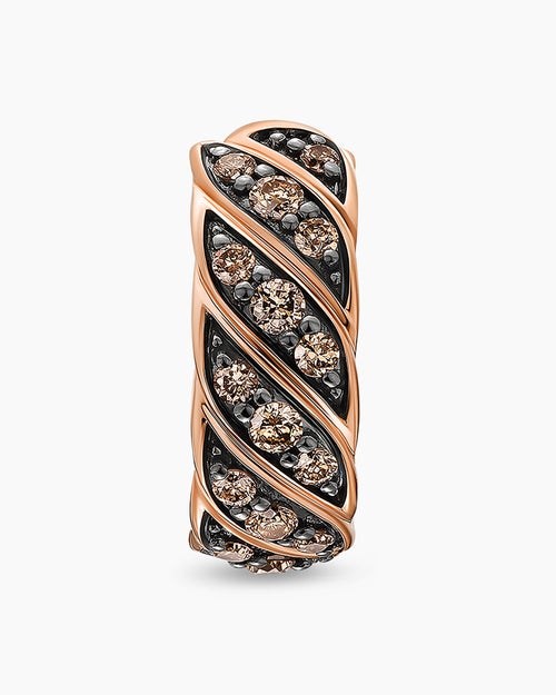 Mens Sculpted Cable Hoop Earring in 18K Rose Gold with Cognac Diamonds, 12.8mm