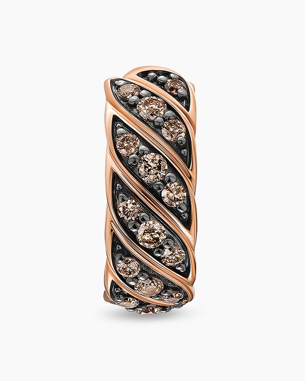 Sculpted Cable Hoop Earring in 18K Rose Gold with Cognac Diamonds, 12.8mm