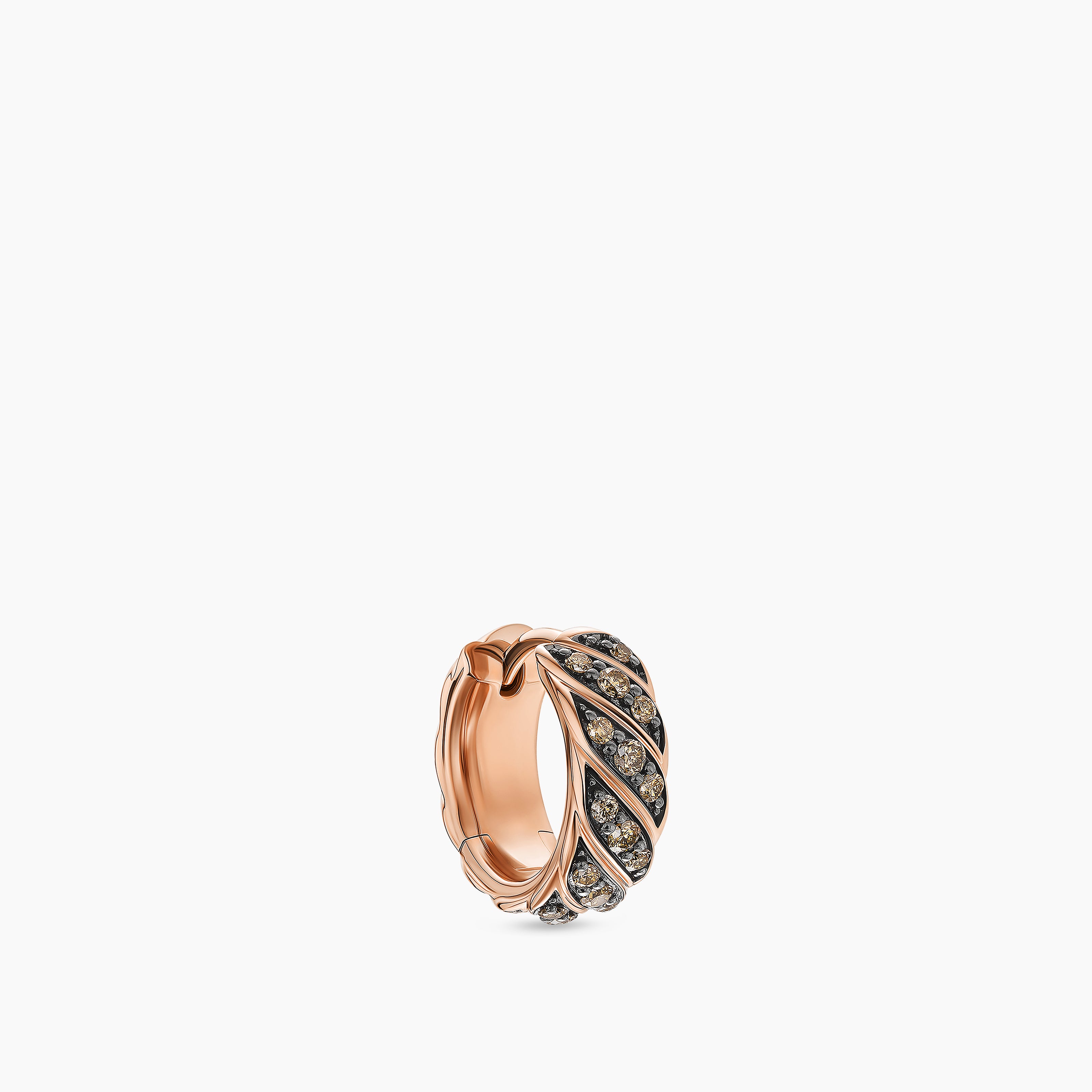 Mens Sculpted Cable Hoop Earring in 18K Rose Gold with Cognac Diamonds, 12.8mm