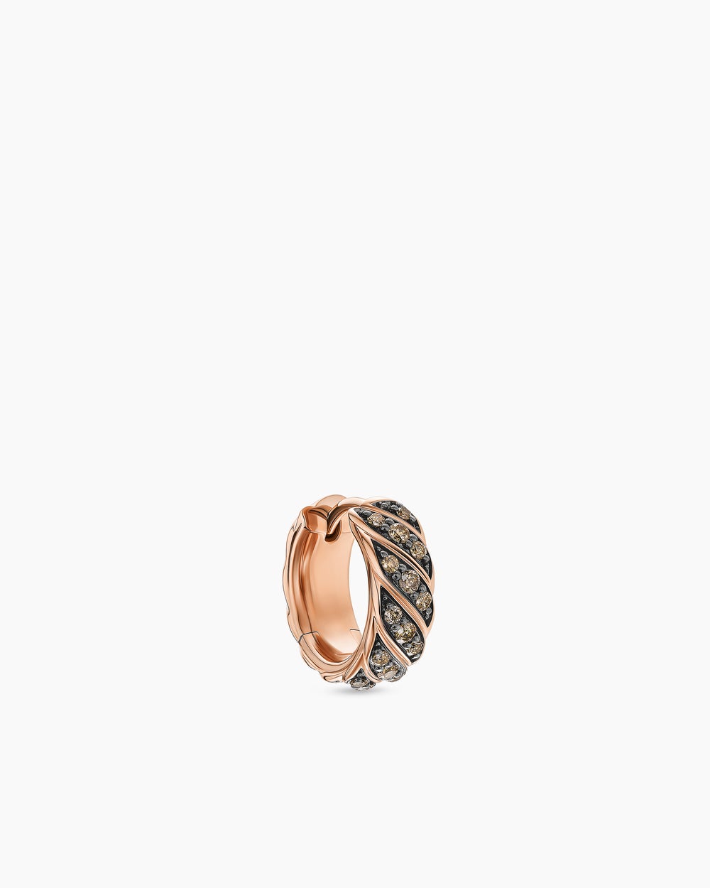 Mens Sculpted Cable Hoop Earring in 18K Rose Gold with Cognac Diamonds, 12.8mm