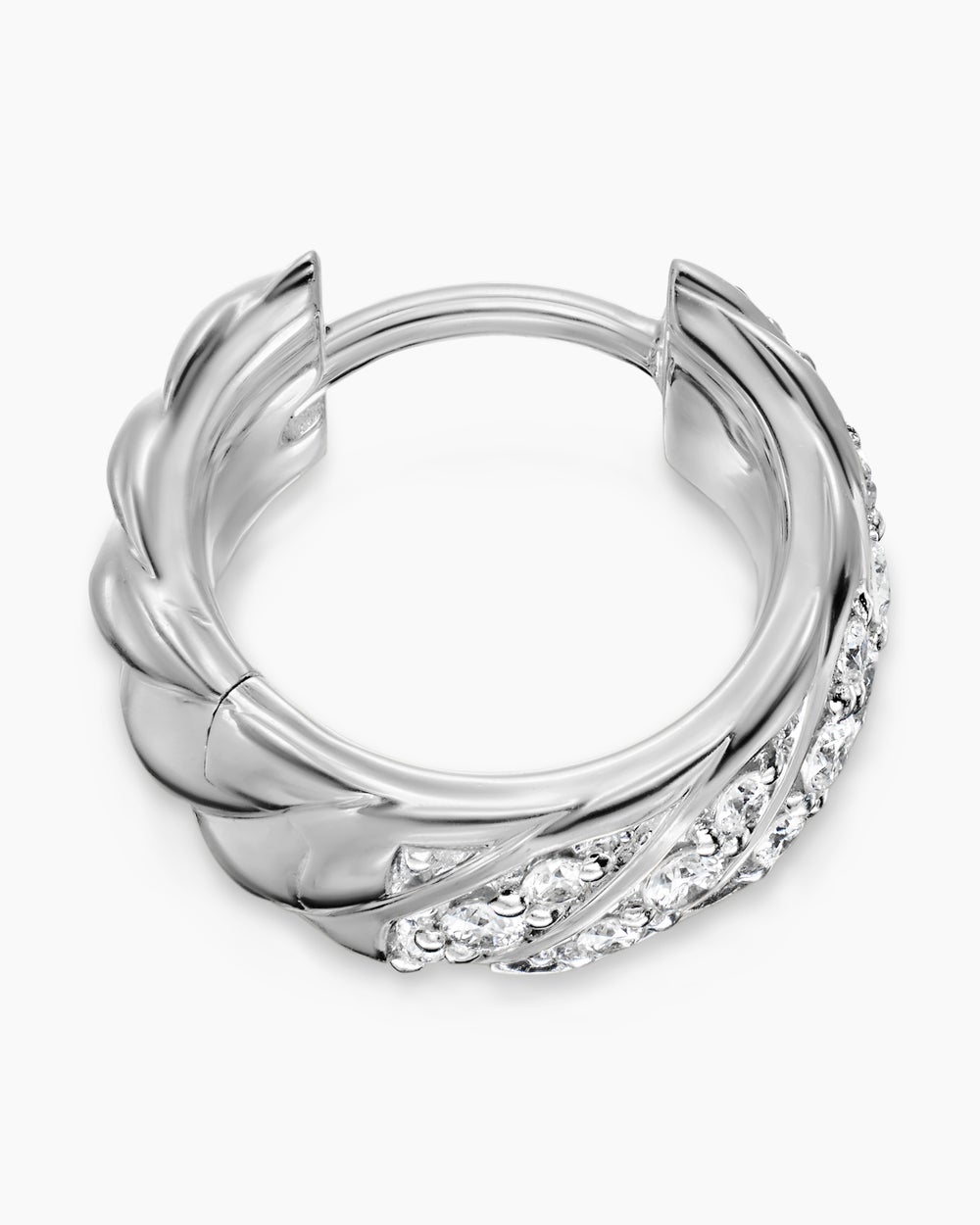 Créole Sculpted Cable en or blanc 18 carats avec diamants, 12,8 mm hommes