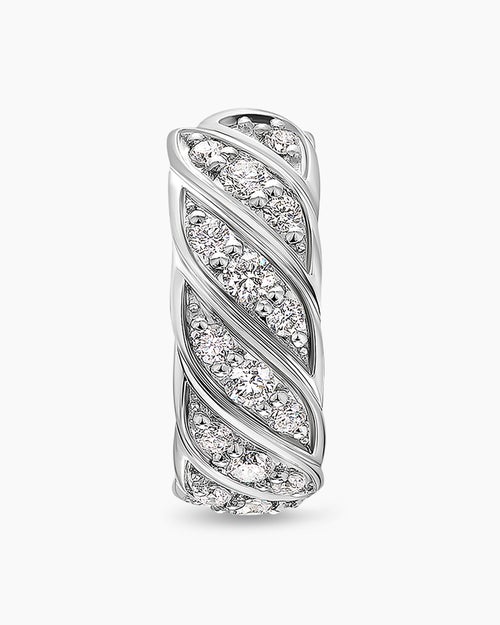 Mens Sculpted Cable Hoop Earring in 18K White Gold with Diamonds, 12.8mm