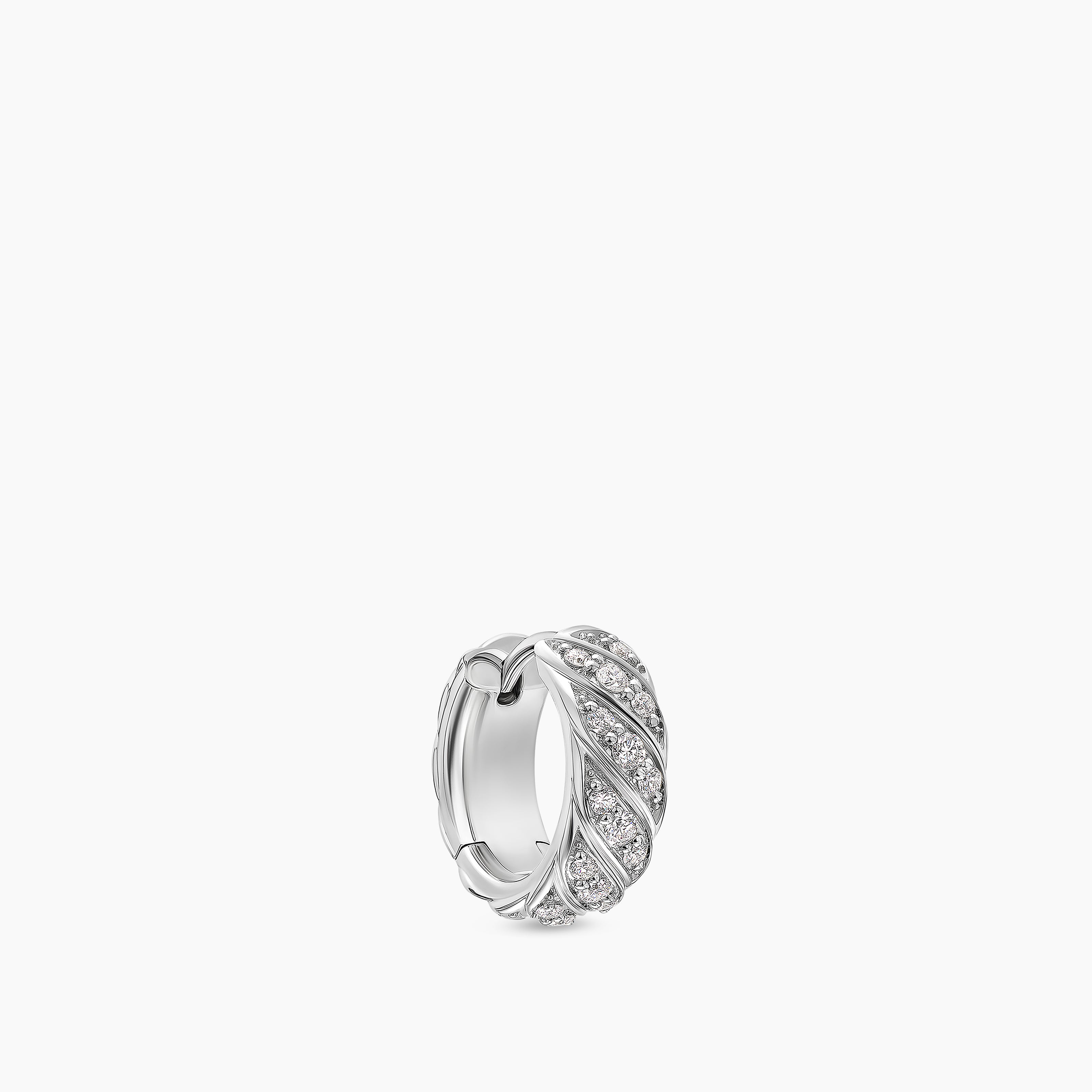 Mens Sculpted Cable Hoop Earring in 18K White Gold with Diamonds, 12.8mm