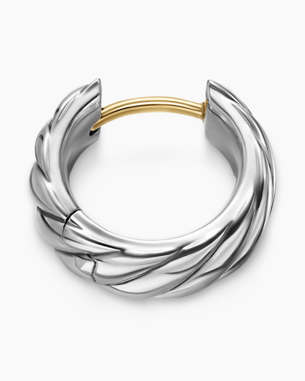 Mens Sculpted Cable Hoop Earring in Sterling Silver, 12.8mm