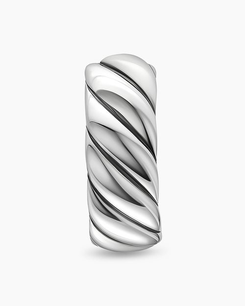 Mens Sculpted Cable Hoop Earring in Sterling Silver, 12.8mm