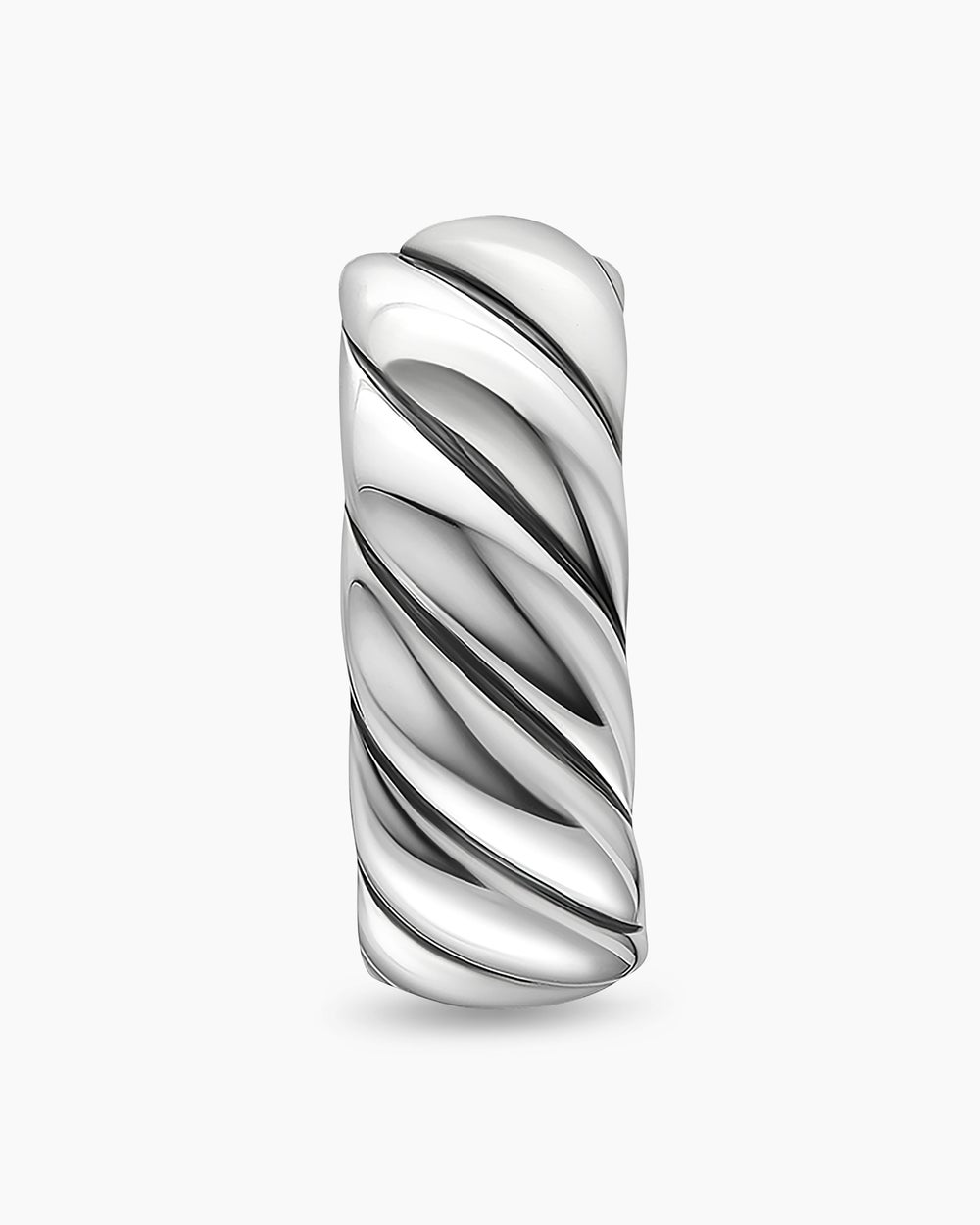 Mens Sculpted Cable Hoop Earring in Sterling Silver, 12.8mm