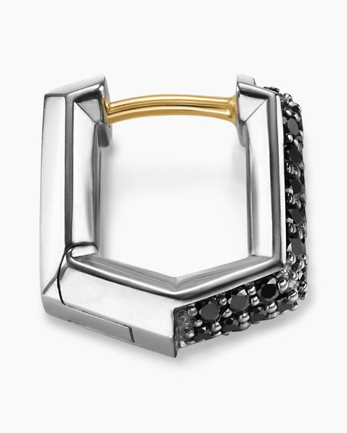 Mens Streamline® Hoop Earring in Sterling Silver with Black Diamonds, 11.7mm