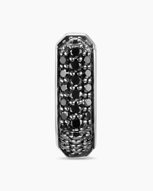 Mens Streamline® Hoop Earring in Sterling Silver with Black Diamonds, 11.7mm