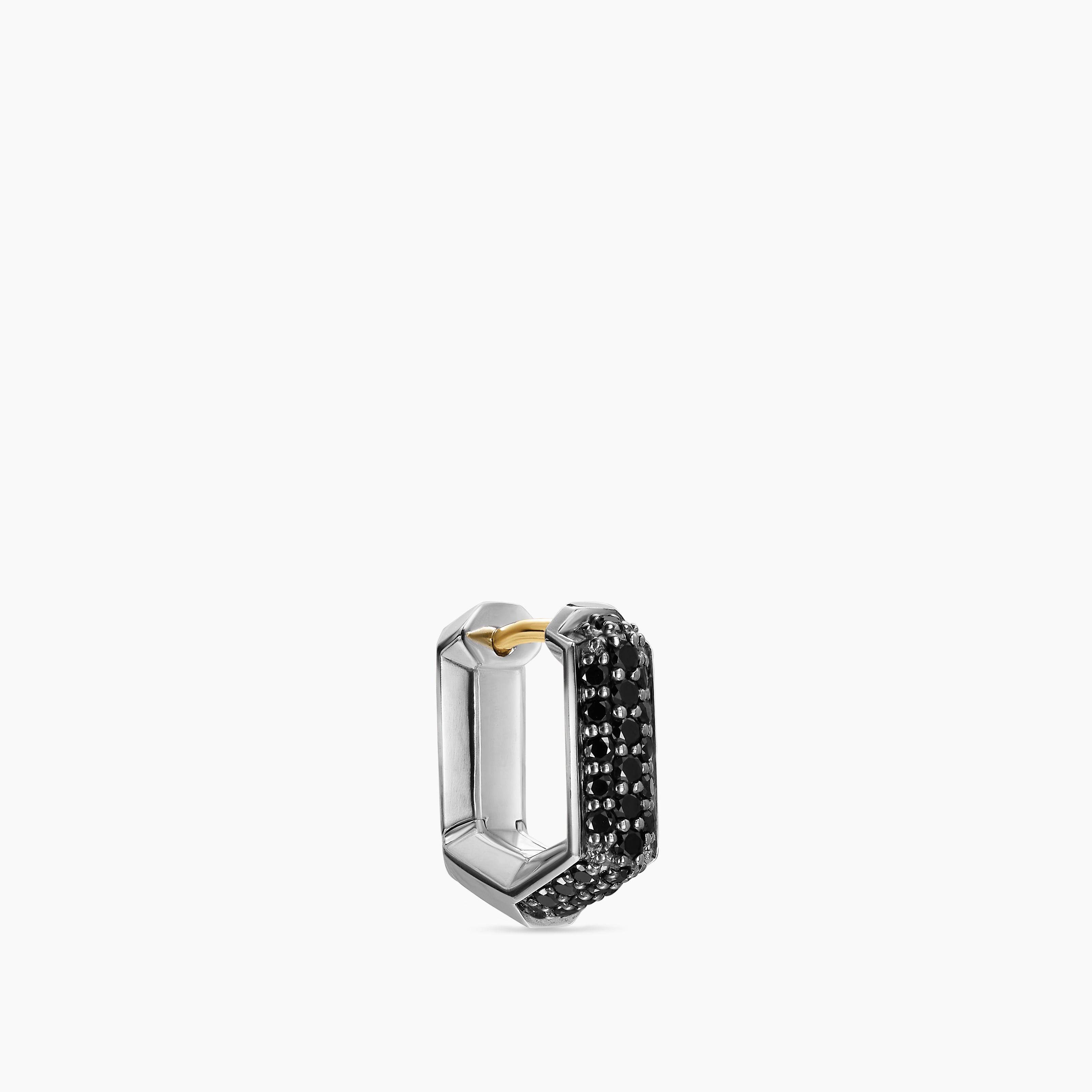 Mens Streamline&reg; Hoop Earring in Sterling Silver with Black Diamonds, 11.7mm