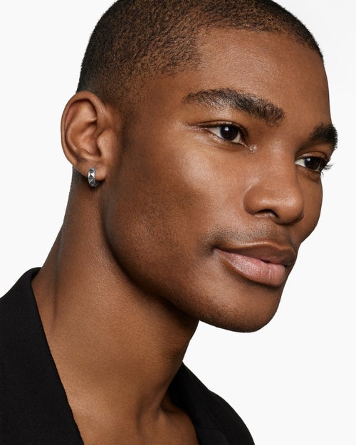 Mens Pyramid Hoop Earring in Sterling Silver, 12.3mm