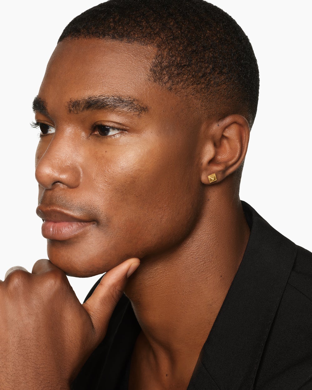 Mens Pyramid Stud Earring in 18K Yellow Gold, 6.6mm