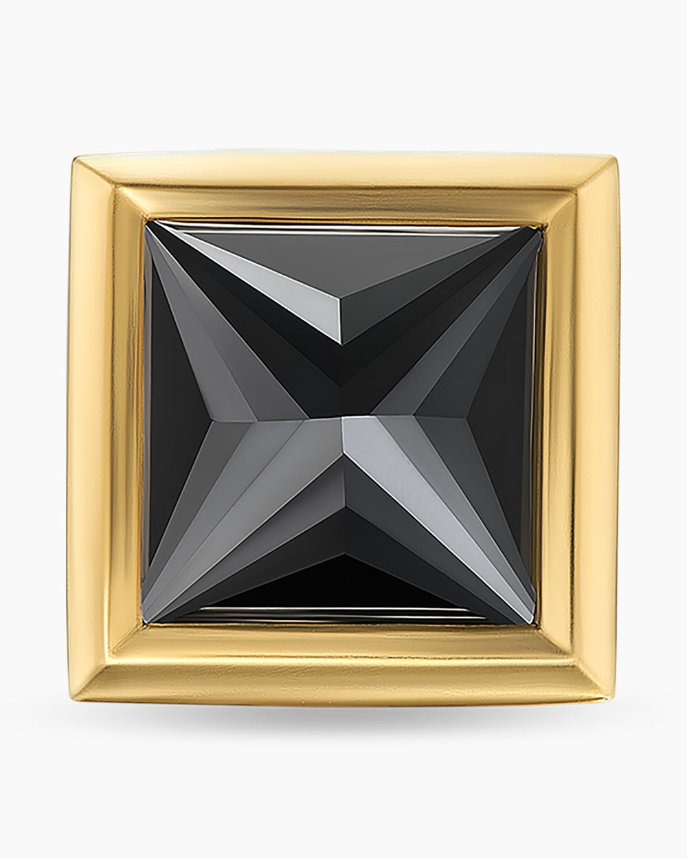 Mens Pyramid Stud Earring in 18K Yellow Gold with Black Diamond, 6.6mm