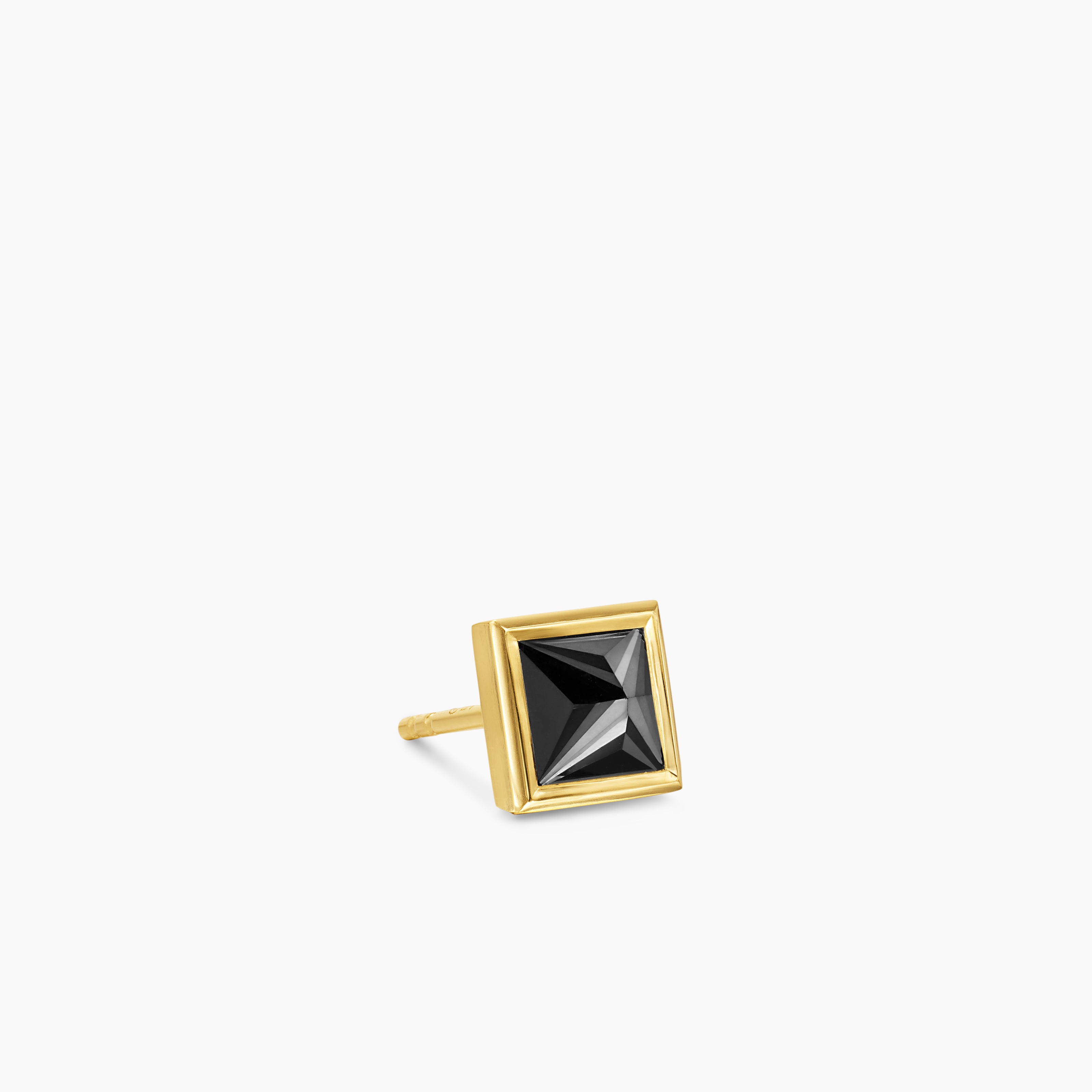 Mens Pyramid Stud Earring in 18K Yellow Gold with Black Diamond, 6.6mm