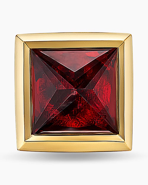 Mens Pyramid Stud Earring in 18K Yellow Gold with Garnet, 6.6mm