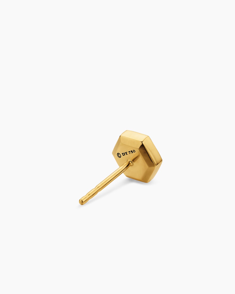 Mens Faceted Hex Stud Earring in 18K Yellow Gold with Diamond, 8mm