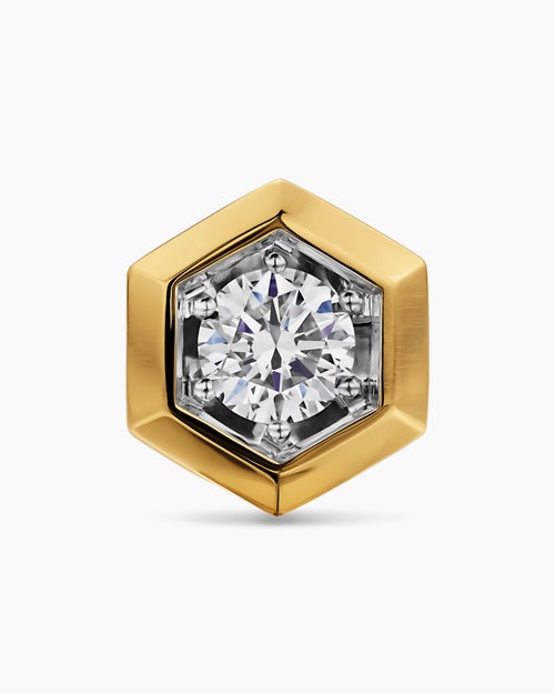 Mens Faceted Hex Stud Earring in 18K Yellow Gold with Diamond, 8mm