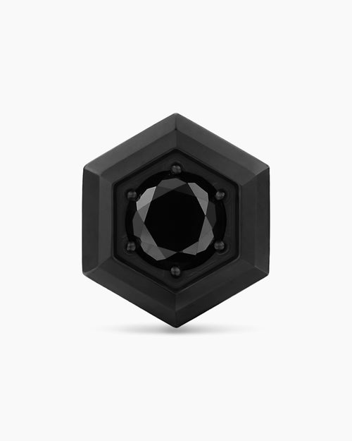 Mens Faceted Hex Stud Earring in Black Titanium with Black Diamond, 8mm
