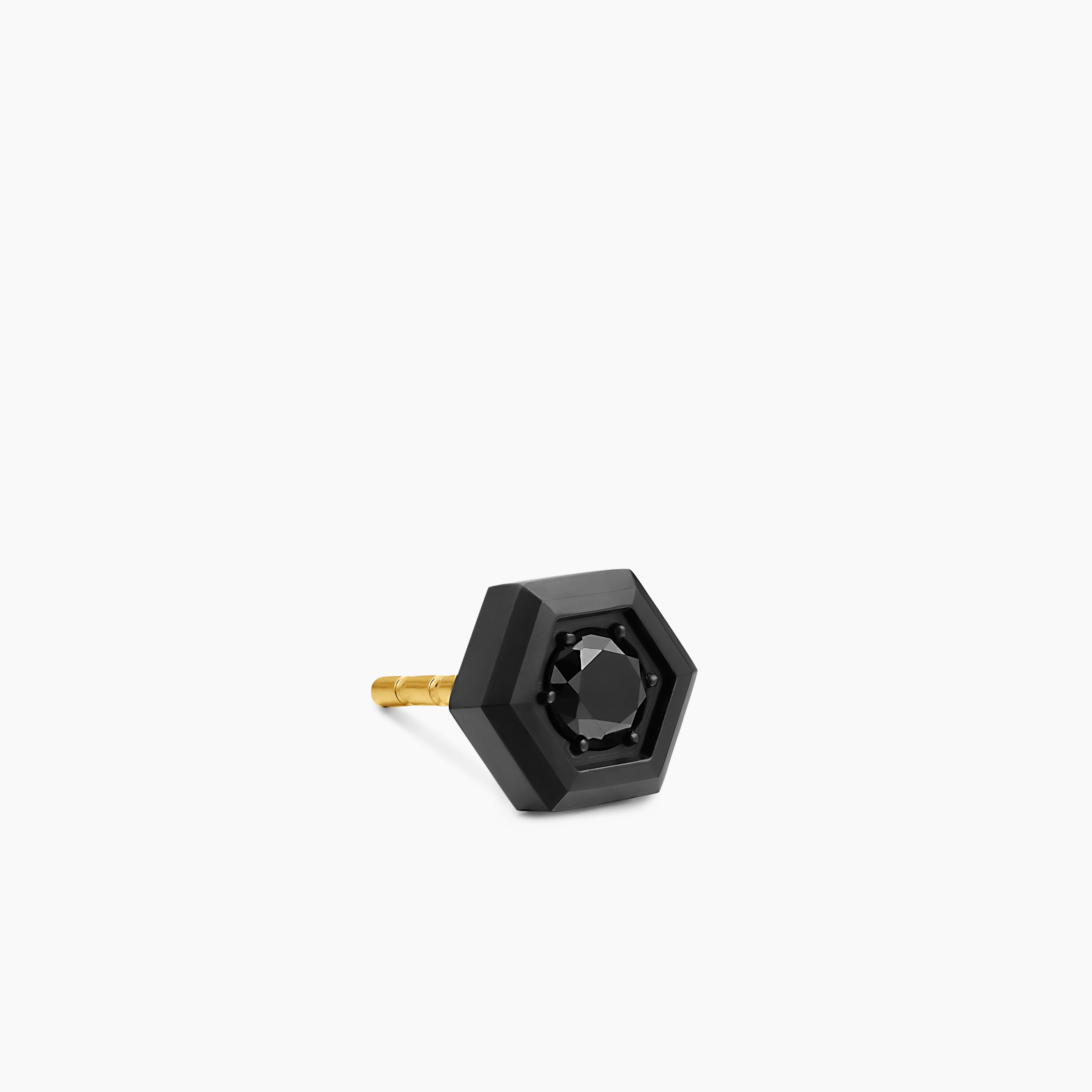 Mens Faceted Hex Stud Earring in Black Titanium with Black Diamond, 8mm
