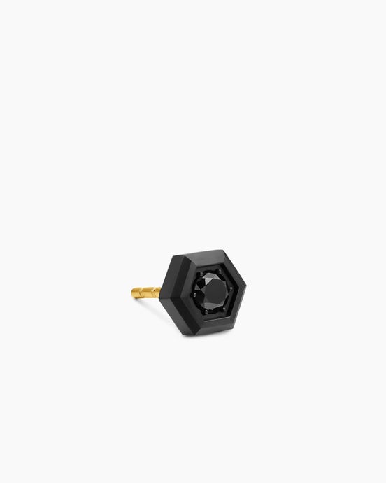 Faceted Hex Stud Earring in Black Titanium with Black Diamond, 8mm