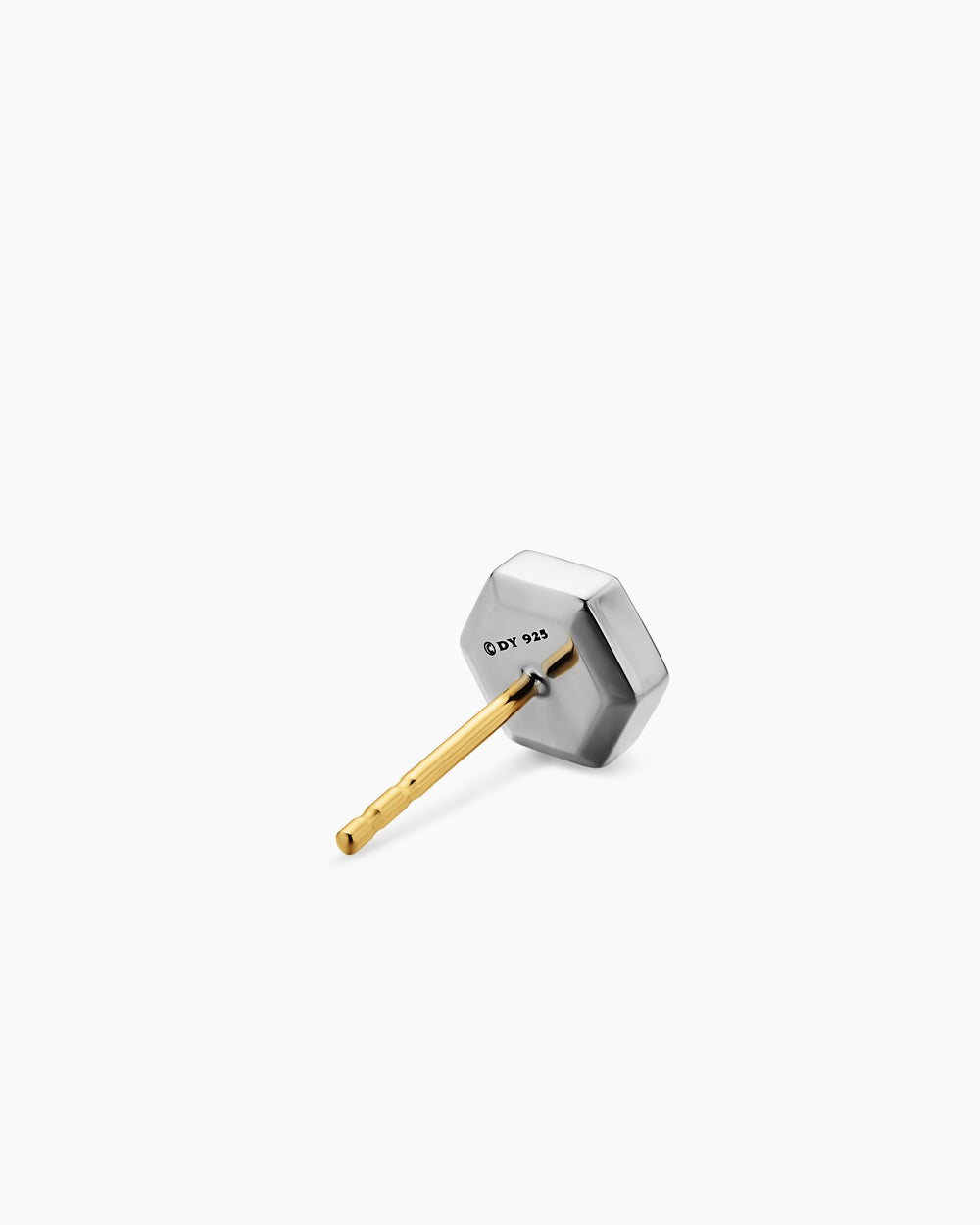 Mens Faceted Hex Stud Earring in Sterling Silver with Black Diamond, 8mm