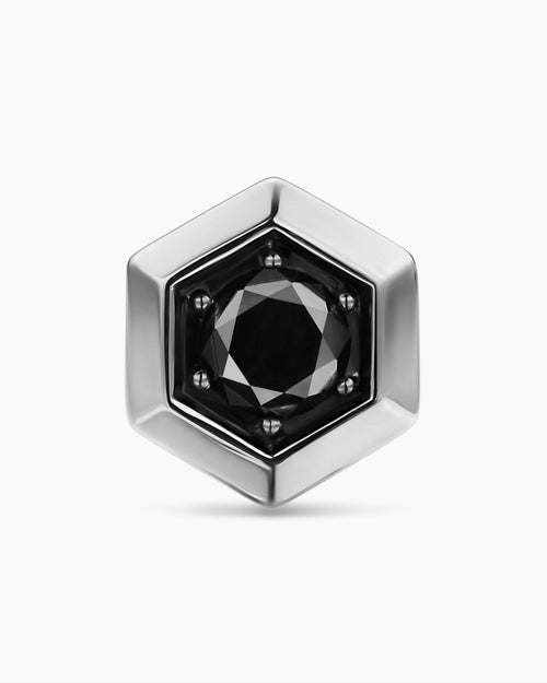 Mens Faceted Hex Stud Earring in Sterling Silver with Black Diamond, 8mm