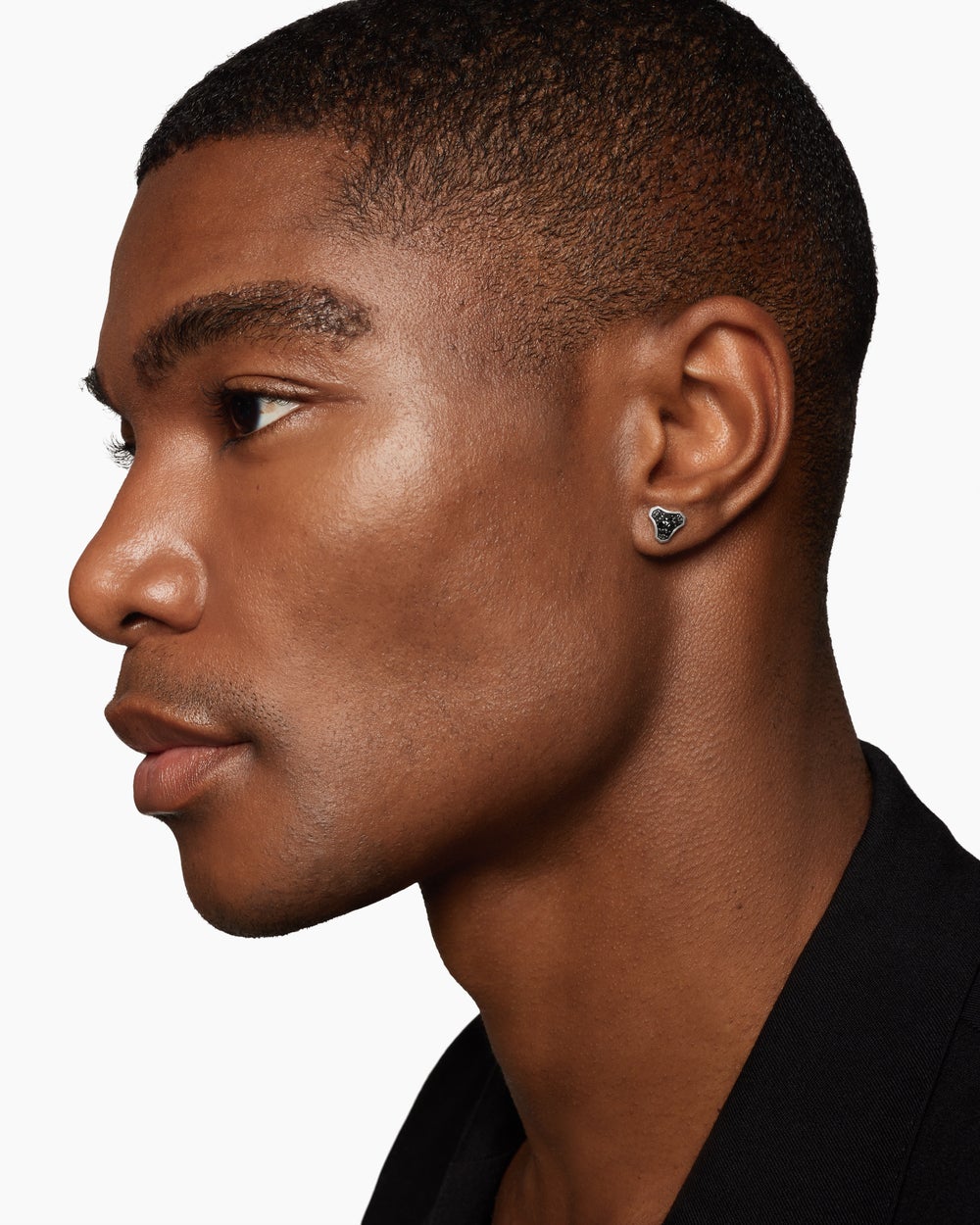 Mens Armory® Stud Earring in Sterling Silver with Black Diamonds, 9.5mm