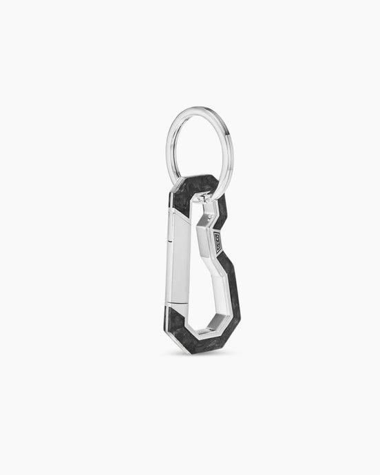 Streamline® Carabineer Keychain in Sterling Silver with Forged Carbon, 57.5mm