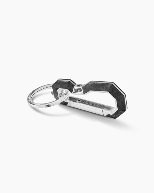 Mens Streamline® Carabineer Keychain in Sterling Silver with Forged Carbon, 57.5mm