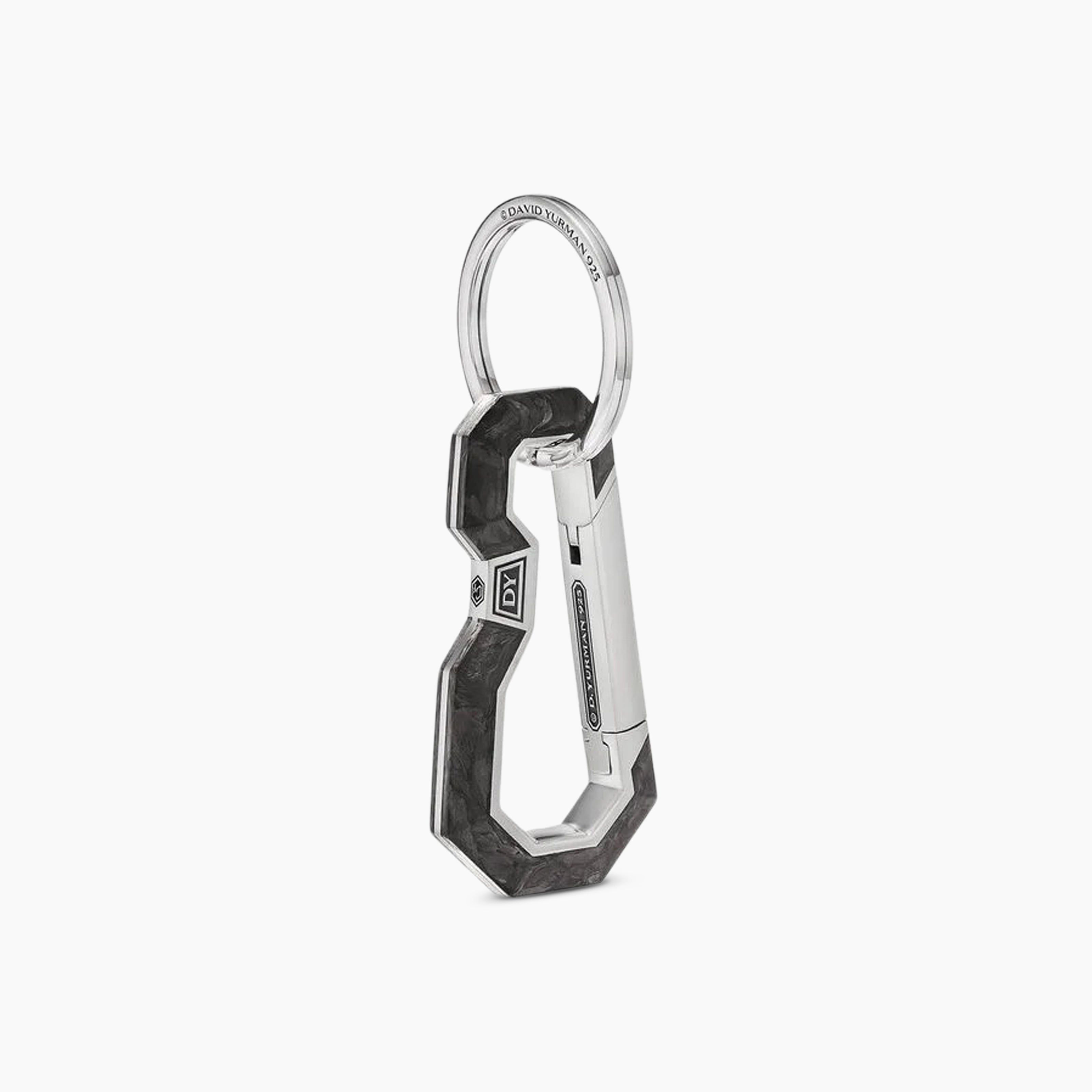 Mens Streamline&reg; Carabineer Keychain in Sterling Silver with Forged Carbon, 57.5mm