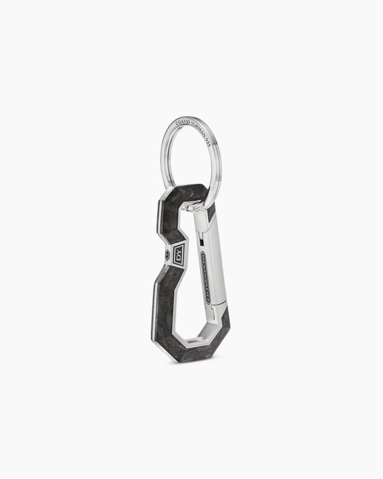 Streamline® Carabineer Keychain in Sterling Silver with Forged Carbon, 57.5mm